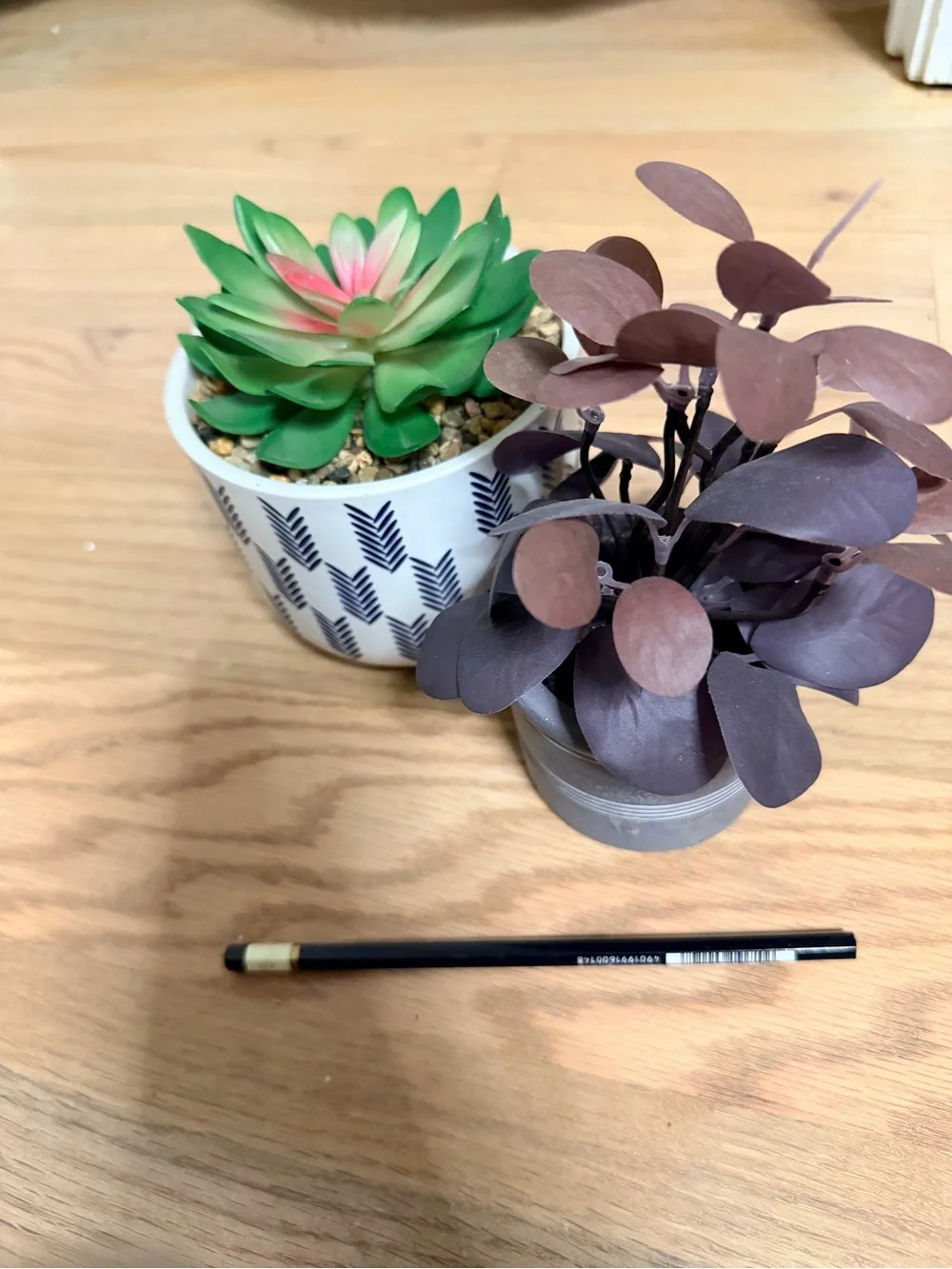 Unbranded Green & Pink Faux Succulent in Patterned White Pot